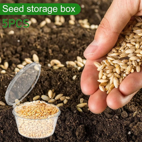 Hand holding seeds over soil with container for Mini Seed Spreader Kit For Easy Garden Sowing, 17 Piece Handheld Seed Dispenser Set