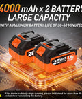 20V Cordless Lawn Mower And 12 Inch Weed Wacker Combo With Two 4Ah Batteries And Charger 13 Inch Deck Large 30L Grass Collection Bag For Easy No Fuss Yard Cleanup, two 20V 4.0Ah batteries