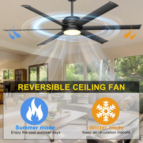 60 Inch Outdoor Ceiling Fan With Lights No Fuss Remote And App Control Dimmable Black Ceiling Fan With DC Motor And Aluminum Blades