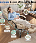 Woman relaxing in Big And Tall Office Chair 400lbs With Wide Memory Foam Seat, reclining with footrest in living room.