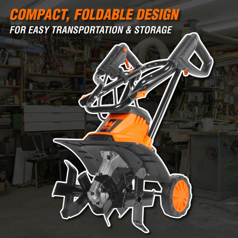 Electric Tiller And Cultivator With 14 Inch Till Width And Powerful 10 Amp Motor For Easy Garden Prep, foldable design