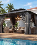 10x12 Outdoor Gazebo With Double Galvanized Steel Roof, Rust Resistant Patio Pavilion, Ventilated Top, Breathable Netting And Privacy Curtains For Backyard Gray Built To Last by a pool
