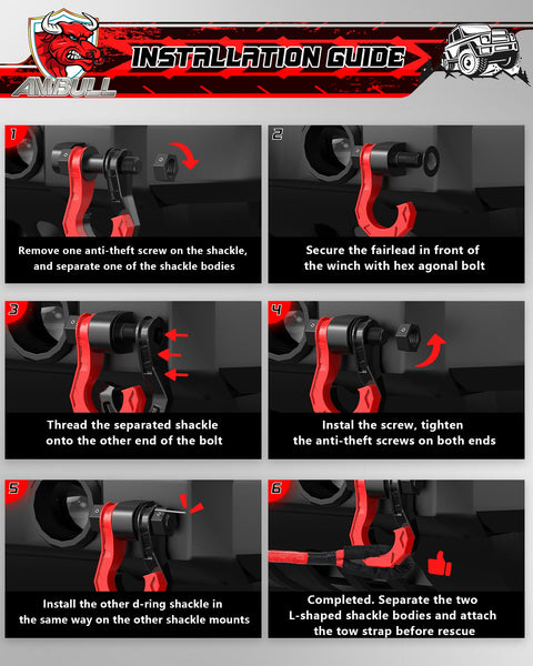 Installation guide for Three Quarter Inch D Ring Shackles With Seven Eighth Inch Screw Pin Beefy Heavy Duty Off Road Tow Winch Shackles