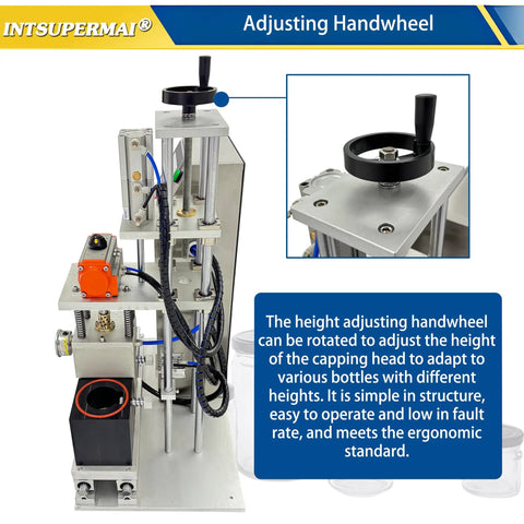 Kick Up Your Sauce Game With This Reliable Dual Head Vacuum Jar Sealer Featuring Quick Touch Controls And Smooth Height Adjustments For Zero Hassle Canning And Lasting Fruit Storage 110V, adjustable handwheel for height settings.