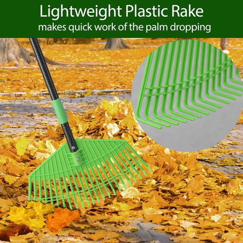 Heavy Duty Plastic Leaf Rake With 23 Tines, 16 Inch Wide Lawn Rake For Leaves And Grass, Thatch Garden Rake With Long Handle