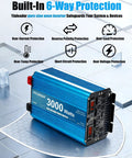 Blue 3000 Watt Pure Sine Wave Inverter Heavy Duty From 12V DC To 110V And 120V AC With LCD Display, 6-way protection