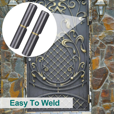 Weld On Barrel Hinge Set 10 Pack Heavy Duty Carbon Steel Gate Hinges Two And A Half Inch Long Three Eighths Inch Pin Diameter Detachable Round Bullet Body Black Finish