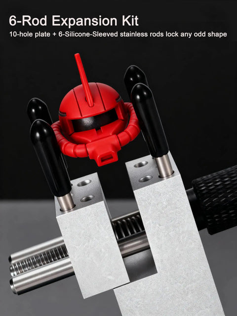 Ultra Precision Mold Steel Hobby Vise With 360 Degree Base Six Clamp Rods And 2.28 Inch Opening Width Handheld DIY Vise showcasing a 6-rod expansion kit.