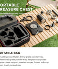 Dope Portable Manual Espresso Maker With 12 Bar Pressure Handheld Coffee Press No Cord Hassles Pre Infusion Brewer kit laid out on a wooden table.