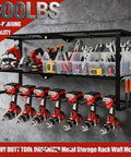 Power Tool Organizer Wall Mount With 3 Level Drill Rack And Charging Station, Adjustable Hooks And Eight Drill Holders