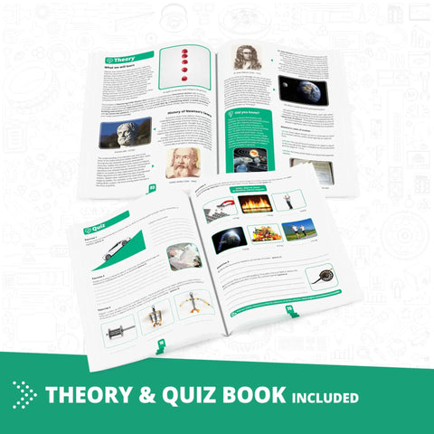 Theory and Quiz Book from Hands-On Physics Laws Engineering Kit For Kids 9 Plus Inertia Friction And Circular Motion STEM Project Set
