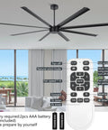 96 Inch Industrial Ceiling Fan No Light With 8 Aluminum Blades, Remote And App Control for shops and gyms, displayed indoors.