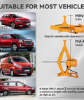 Electric Scissor Car Jack Kit 2 Ton 12V Portable Auto Lift With Fourteen Point Six Inch Range For SUV And Sedan shown suitable for various vehicle types