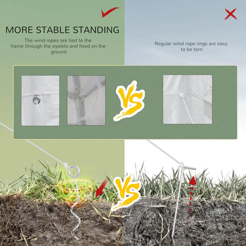 Comparison of wind rope and frame stability for 10 By 20 Foot Large Outdoor Party Tent Shelter With Four Removable Window Sidewalls.