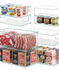 Kick Clutter To The Curb With These 8 Pack Freezer Organizer Bins Featuring Reinforced Handles And Thickened Food Grade Plastic For Fridge Pantry Storage That Really Keeps Your Kitchen Game Strong, showcasing stacked containers holding meat and dairy.
