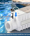 Non OEM Flow Switch Replacement 520736 For IntelliChlor IC15 IC20 IC40 IC60 Salt Chlorinator Systems Compatible With Pentair EasyTouch And IntelliTouch Control Panels No Fuss Easy Install white flow switch on pool chlorinator