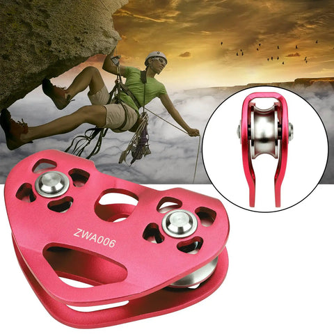 Heavy Duty Double Trolley Zipline Kit With 25kN Carabiner And Dual Tandem Pulleys in use during climbing on a mountainside