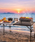 5ft Folding Camping Table With Dual Surface Metal Grill Grid And Solid Prep Top Heavy Duty Portable Outdoor Table for beach BBQ setup