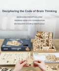 Fortress Tower Marble Run Puzzle Kit With Interlocking Gear Mechanics displayed with instruction manual and wooden parts