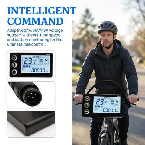 Ride Ready Electric Bike LCD Display Dashboard For 24V 36V 48V E Bikes And Scooters 5 Pin Waterproof Connector UART No 2 Protocol Real Time Speed Battery Gauge Gear Indicator Universal Handlebar Mount