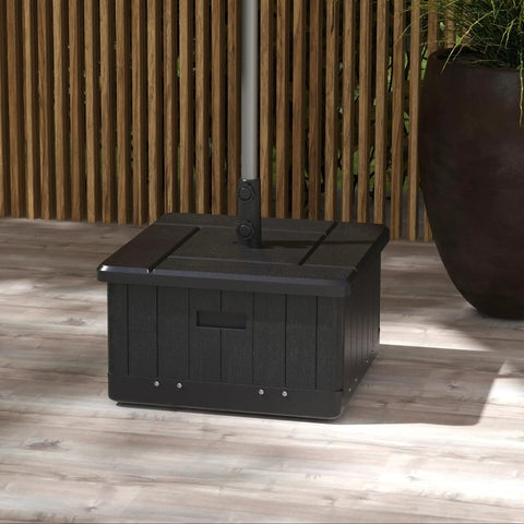 Three In One Outdoor Umbrella Base, Coffee End Table, And Planter Box With Drain Hole, Heavy Duty Fillable Patio Stand, Black