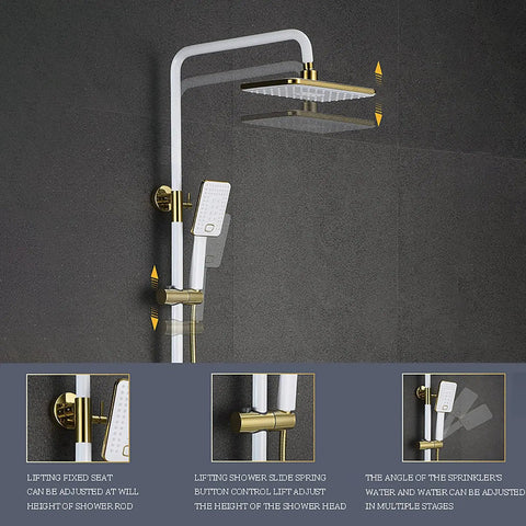 Kick Start Your Daily Ritual With This Clean White Shower Set Featuring A Smooth Waterfall Tub Spout Plus A Spacious 260 By 170 Mm Rainhead Coupled With A Practical Handheld Combo Built For Quick Wall Mounting To Elevate Any Bathroom Flex with adjustable shower head.