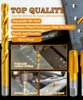 Rugged M2 HSS 1/8-27 NPT Pipe Tap And R Drill Bit Set With Titanium Plating, shown with pipes and fitting applications.