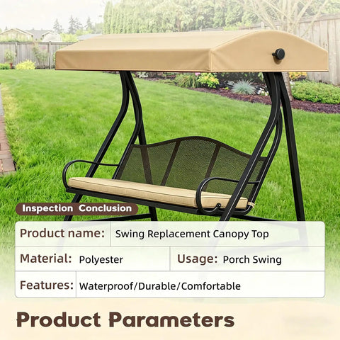 Replacement Swing Canopy Top Cover 420D Fabric All Weather UV Waterproof Beige Durable Tear Resistant Shield For Outdoor Swing Frames Easy Fit Protects Against Wind Dust Rain And Sun