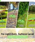 Heavy Duty Nylon Leaf Rake With 17 Inch Wide Head And 45 Inch Handle For Quick Lawn Cleanup, Lightweight Yard Rake in use on garden bed, patio, under bushes, and artificial turf. Suitable for leaves, pine needles, and debris.