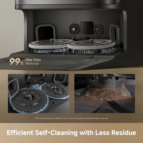 Beast Mode Vacuum Robot And Mop With 25000Pa Vormax Suction All In One Auto Empty Base Station showing mop removal feature.