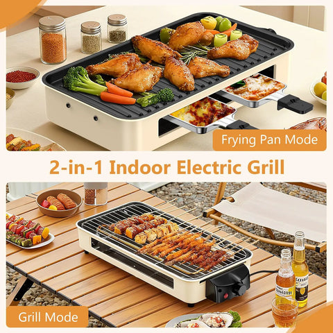 Smokeless Electric Indoor Grill 1500W 2 In 1 With Nonstick Removable Grill And Griddle Plate Temperature Control setup