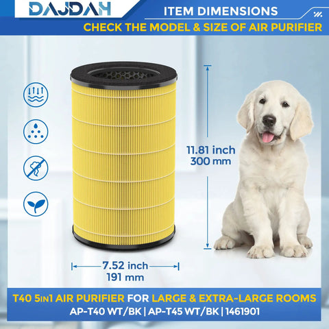 Replacement True HEPA Filter For Homedics Air Purifier 5 In 1, AP-T40FL And AP-T45 Compatible, next to a dog