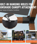 Heavy Duty 4x4 Pergola Brackets Kit with 3-Way Corner Design in use with sunshade canopy attachment illustration