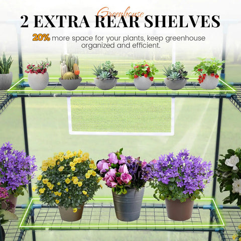 Walk In Outdoor Greenhouse With Thickened Cover And Reinforced Frame, Screen Windows And Mesh Door, 56 By 56 By 77 Inches, Three Tiers And Fourteen Shelves For Seedlings, Easy Access For Gardeners