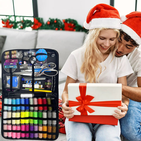 All-In-One Portable Sewing Kit For Adults With Ultra Sharp Fabric Scissors 242 Pcs Newly Upgraded Travel Sewing Set Heavy-Duty Needle And Thread Kit For Beginners Home Craft And Travel Repairs, open case with thread spools