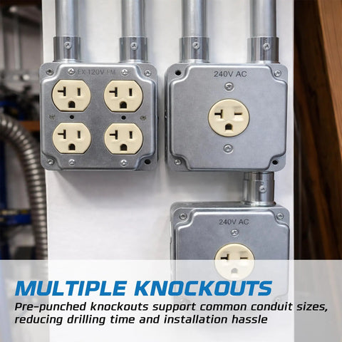 Pro Grade Heavy Duty Electrical Junction And Outlet Box Set Eight Pack With Dual Depth 4x4 And 4x2 Metal Boxes Four 1.5 In Deep 21 Cu In Junction Boxes And Four 1.875 In Deep 13 Cu In Outlet Boxes Industrial Grade Kit For Wiring Projects, metal conduit boxes with multiple knockouts