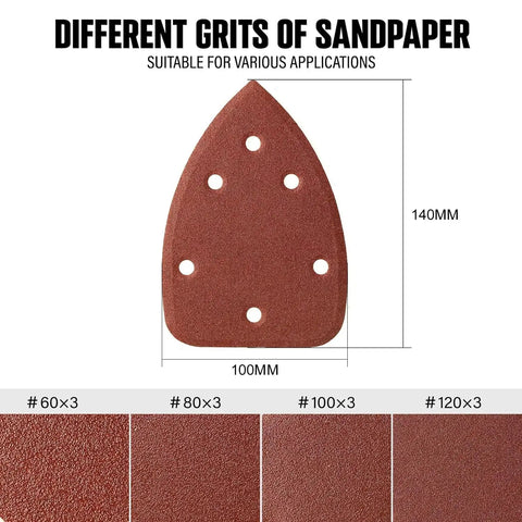 Close-up of different grits of sandpaper for Powerful Hand Sander For Woodworking, 14,000 OPM Detail Sander, 140mm x 100mm size.