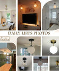 Mid Century Modern Globe Ceiling Light With Frosted Glass Ball And Totally Slick Gold Brass Finish Knockout Semi Flush Mount Fixture Comes With Dimmable E26 Warm Bulb For Hallway Stairs Or Closets in multiple room settings.