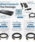 Heavy Duty Usb C Docking Station For Precision Workstations Dual Monitor Hub With 240 Watt Power Delivery package contents including cables and adapter.
