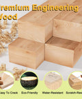 Stack of premium engineered wood blocks with features: not easy to crack, eco-friendly, water-resistant, scratch-resistant.