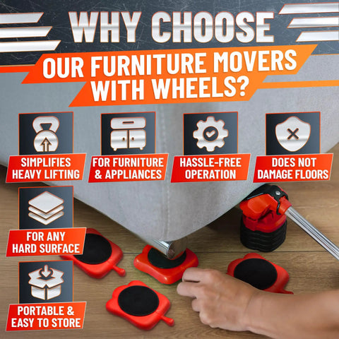 Furniture Movers With Wheels in use for heavy lifting, displaying benefits for furniture and appliance moving, floor safe design.