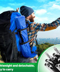 Person hiking with backpack, Heavy Duty Tent Pole Replacement Kit for 3-4 Person Tents, 20ft Pre-Assembled 16-Section Poles shown