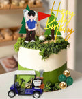 Badass Golf Cake Toppers With Golf Cart And Clay Figurine Dope Golfer Birthday Party Supplies including a clay golfer, flag, trees, and cart.