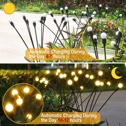 Four Pack Solar Garden Path Lights With 8 LED Firefly Glow Waterproof Outdoor Yard Decor For Lawn And Patio in daytime and lit at night