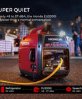 Honda EU2200i 2200 Watt Inverter Generator Quiet Portable Power for Camping RV and Home Backup at night with people nearby