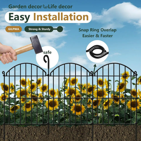 34ft 32 Panel Arch Metal Garden Fence For Rabbits And Dogs Rustproof Border Fencing shown in garden with sunflowers