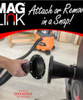 Hand connecting 4 Inch To 2 And A Half Inch Steel Ring Port Receiver For Magnetic Dust Collection Hose Adapters to shop vacuum