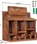 Wooden Squirrel Picnic Table Feeder With Multi Compart ment Seed Storage And Five Level Bar Stools Durable Outdoor Squirrel Feeder For Corn Cobs And Mixed Seeds Stable Table Style Wildlife Feeder 12.2 X 6.6 X 12.2 Inches showing dimensions and mounting hardware