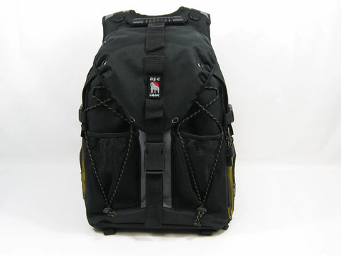 Front view of Large Camera Backpack With Padded Dividers, 16 Inch Laptop Compartment, and Hi Vis Yellow Interior detailing
