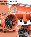 12 Inch Explosion Proof Portable Beast Of A Blower Extractor Fan with 790W Motor highlighting features like handle and rubber feet